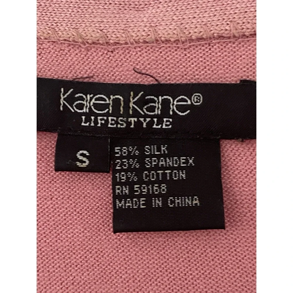 Karen Kane Lifestyle Pink Silk Blend Ruffle Trim Cardigan - Size Small